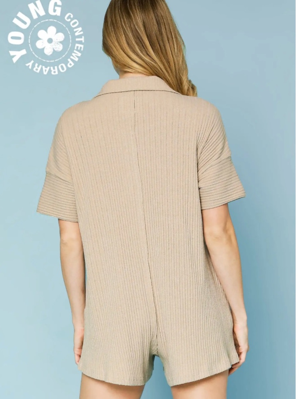 Umgee Rib Knit Collar Romper - Picture 3 of 3